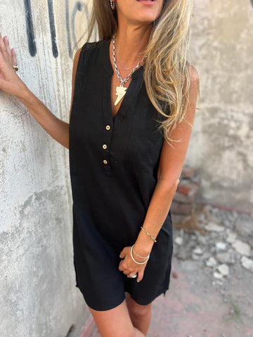 Dámské jednobarevné šaty z bavlny a lnu