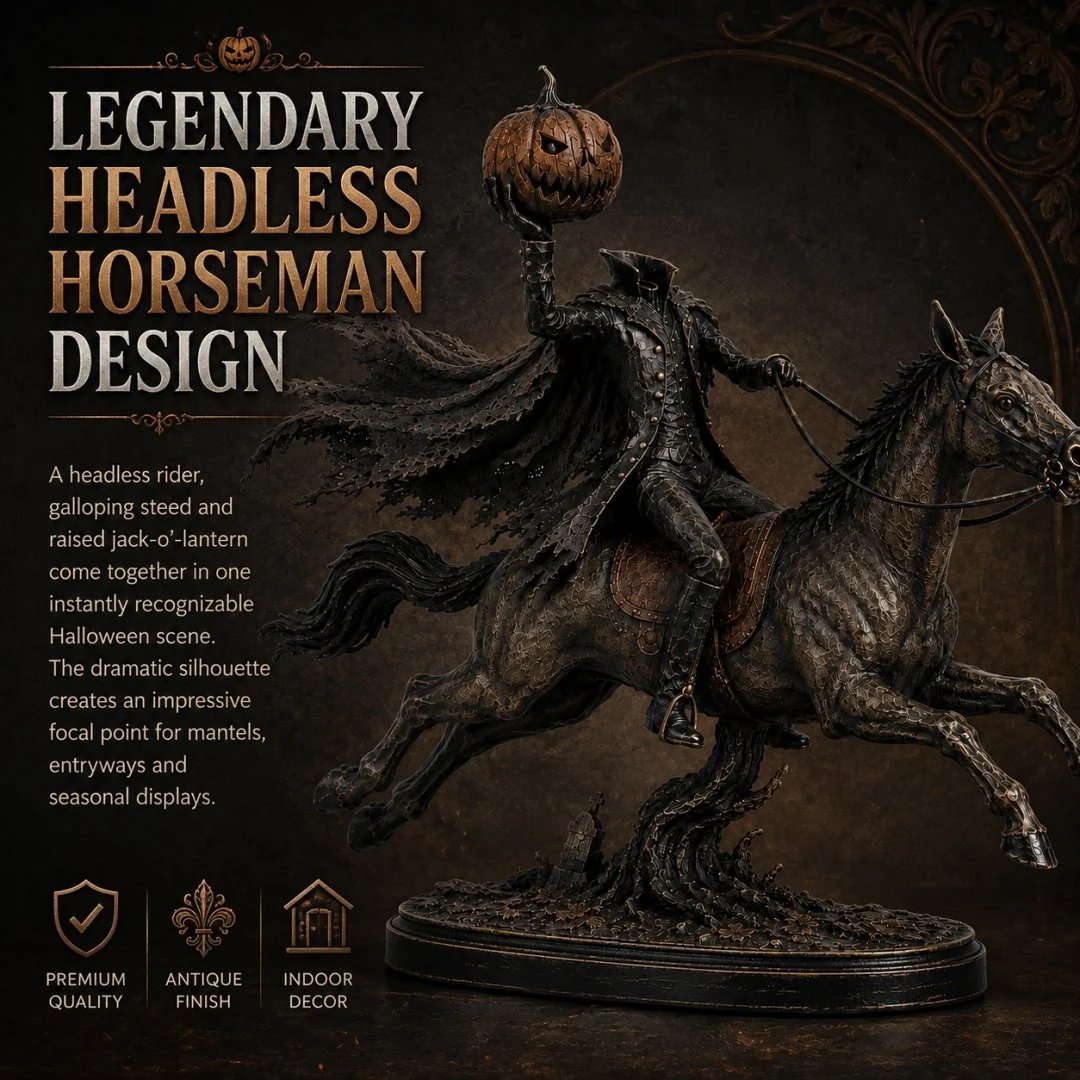 LED figurka Půlnoční honička Bezhlavý jezdec – Halloweenská dekorace