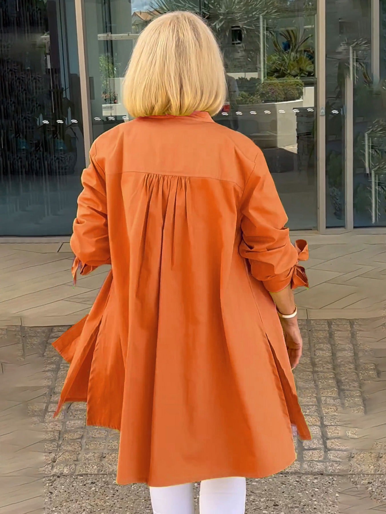 🌸Dlouhé jednobarevné bavlněné bundy pro ženy-TAB