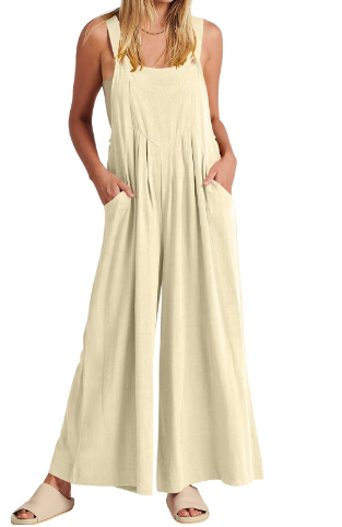 💝Dámský overal bez rukávů s širokými nohavicemi a kapsami