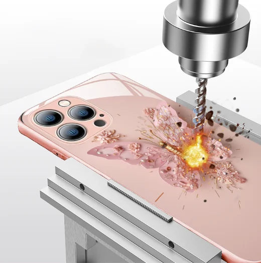 Ploché skleněné pouzdro s 3D vzorem motýla, kompatibilní s iPhone
