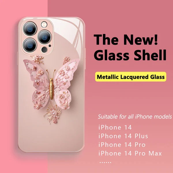 Ploché skleněné pouzdro s 3D vzorem motýla, kompatibilní s iPhone