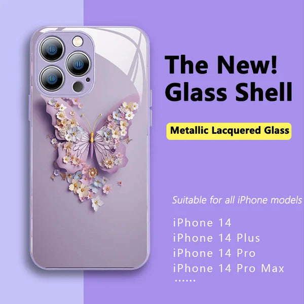 Ploché skleněné pouzdro s 3D vzorem motýla, kompatibilní s iPhone