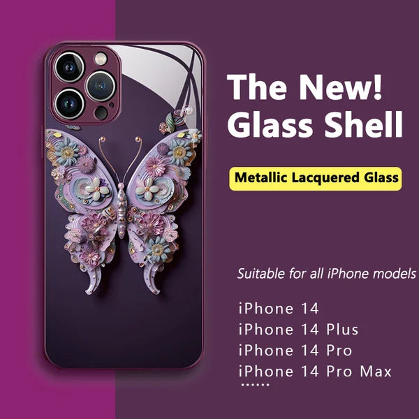 Ploché skleněné pouzdro s 3D vzorem motýla, kompatibilní s iPhone