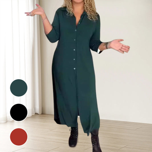 ✨ Šaty s dlouhým rukávem, klopou a knoflíky