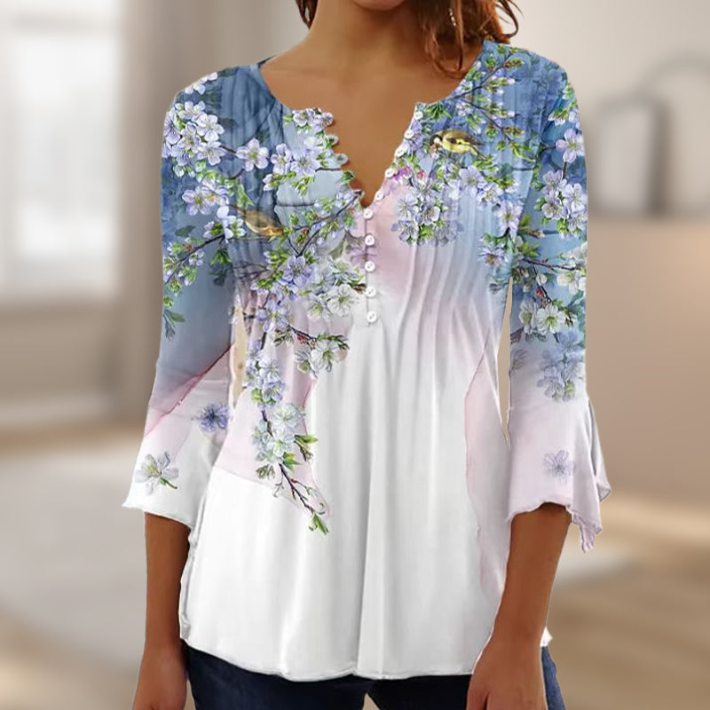 🌺 Dámská košile s potiskem a výstřihem do V✨