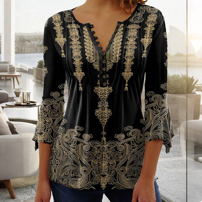 🌺 Dámská košile s potiskem a výstřihem do V✨