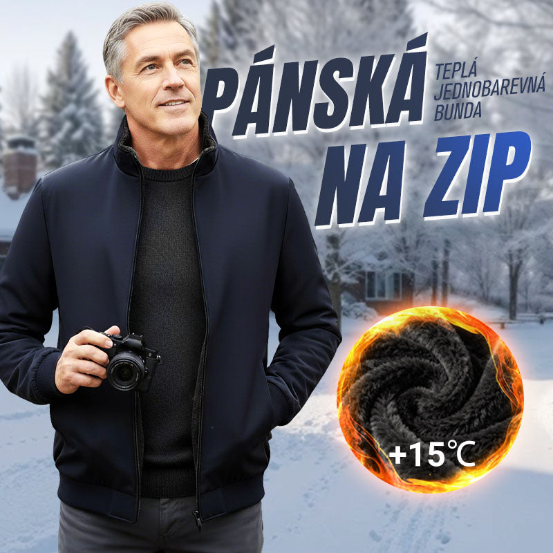 Pánská jednobarevná teplá bunda na zip –💪Odolná proti zmačkání, větru, dešti a sněhu!