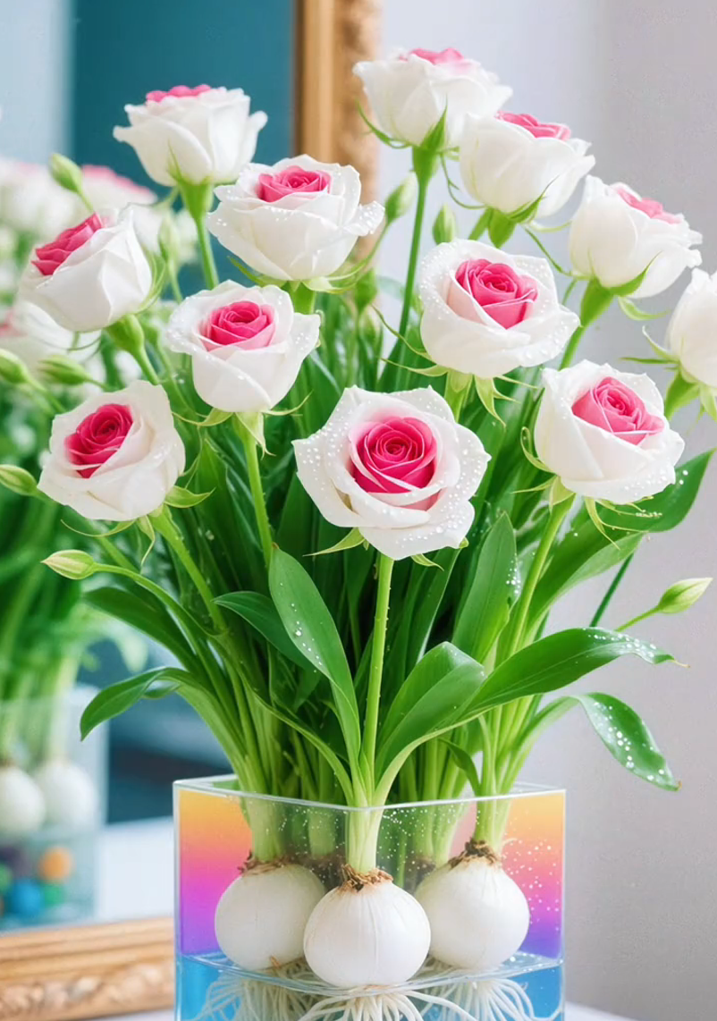 🌈Hydroponické, vzácné, dvoubarevné cibulky růží: barevný zázrak přírody 🌹