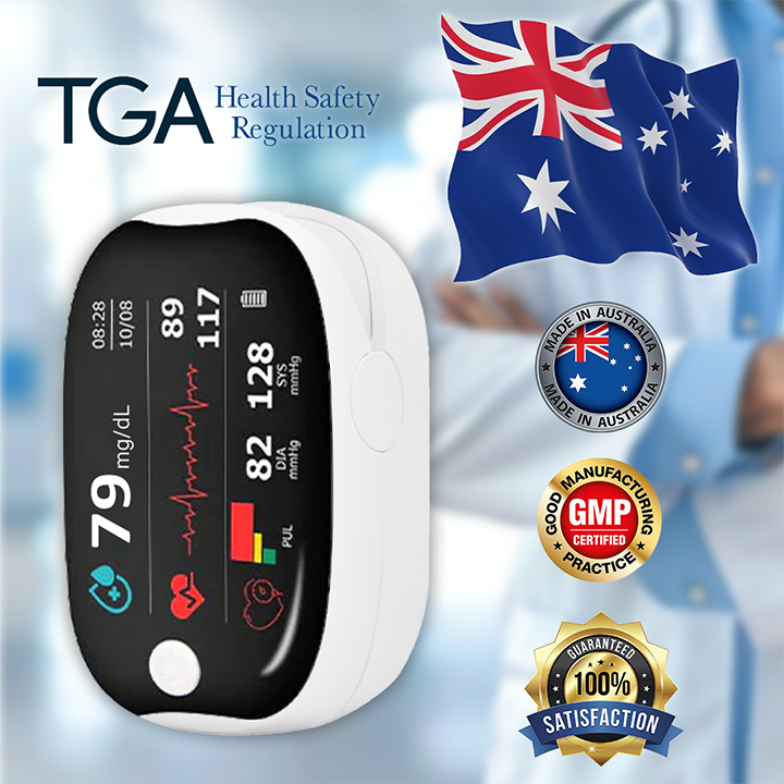 【🎁Sváteční speciál🎄】Pulzní oxymetr GlucoSense na prst s klipem - anglická verze (čtyřbarevná LED)