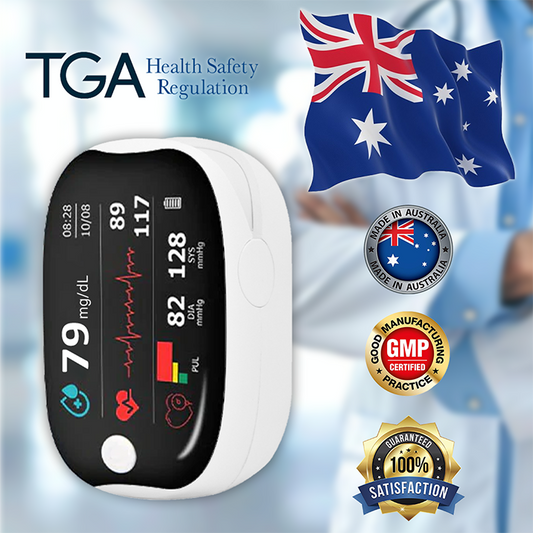 【🎁Sváteční speciál🎄】Pulzní oxymetr GlucoSense na prst s klipem - anglická verze (čtyřbarevná LED)