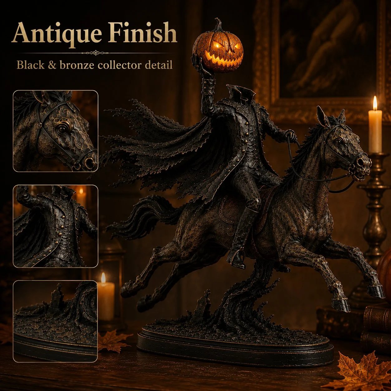 LED figurka Půlnoční honička Bezhlavý jezdec – Halloweenská dekorace