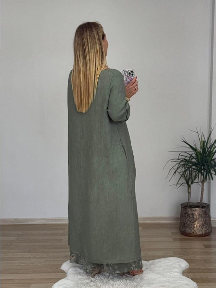 Ležérní nepravidelný top a kalhoty se širokými nohavicemi z bavlny a lnu