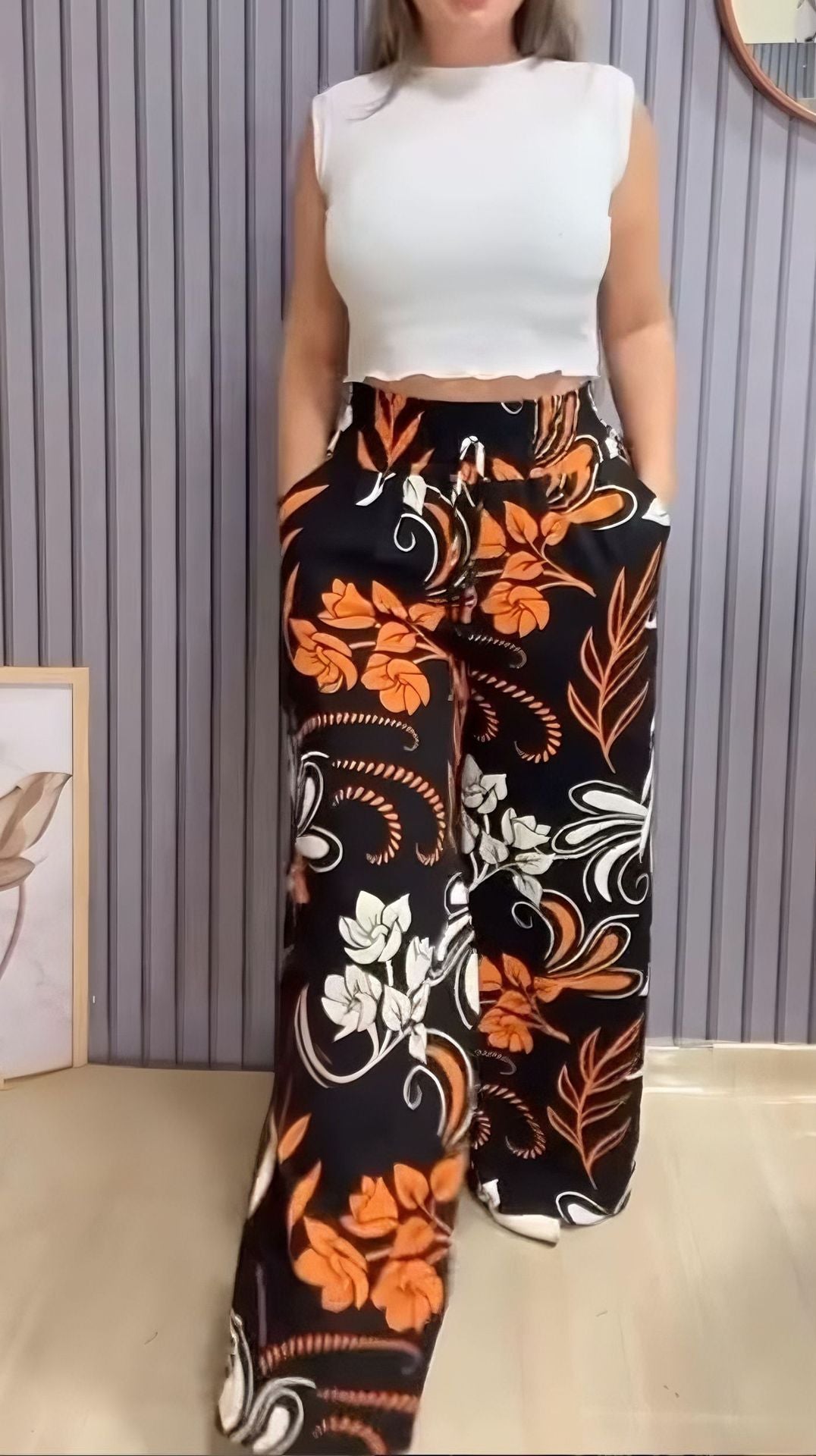 Letní kalhoty s širokými nohavicemi s potiskem pro rok 2025