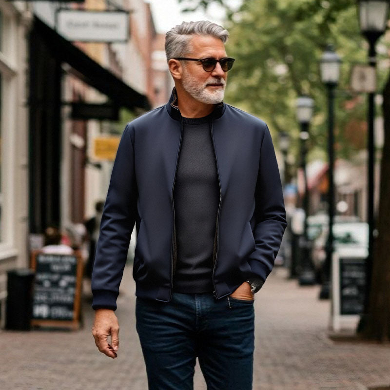 Pánská jednobarevná teplá bunda na zip –💪Odolná proti zmačkání, větru, dešti a sněhu!