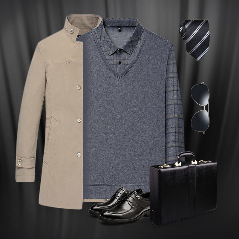 Falešný dlouhý rukáv pánské dva kusy Stand Up límec košile