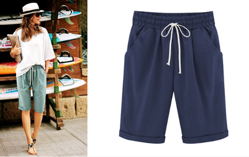 Volné jednobarevné šortky plus size s elastickým pasem