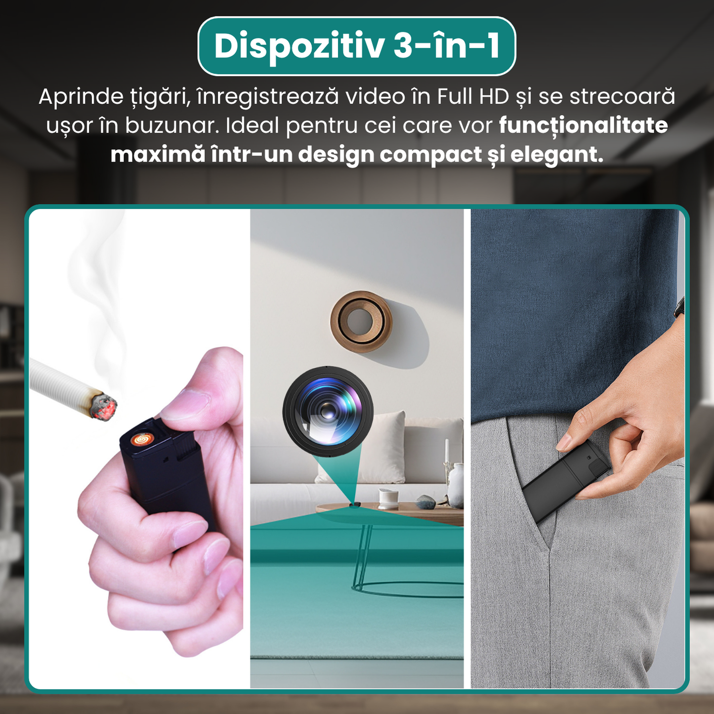 Zapalovač se skrytou kamerou, funkce skutečného elektrického zapalování, nahrávání videa v rozlišení Full HD 1080p, detekce pohybu, smyčkové nahrávání