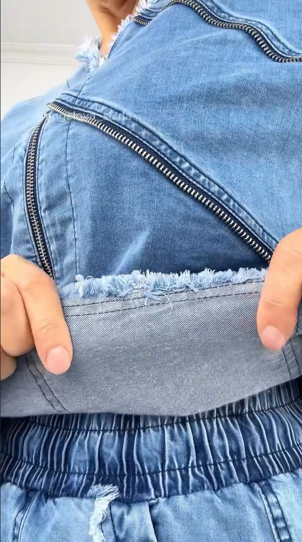 Dámský Vintage džínový oblek na zip