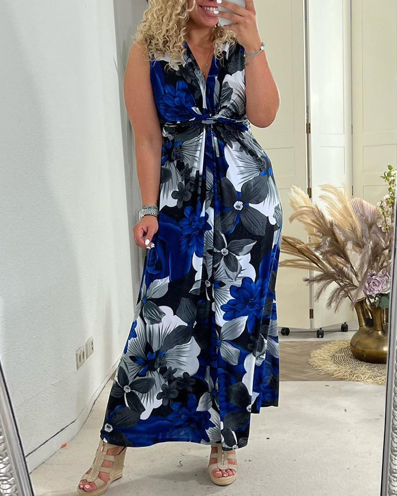 💗Elegantní řasené šaty s květinovým potiskem bez rukávů