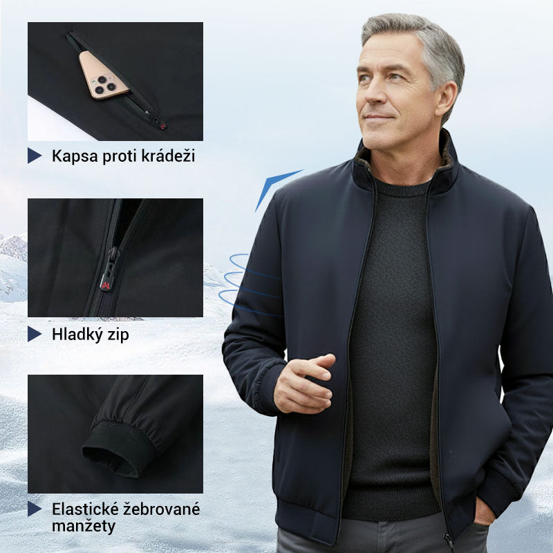 Pánská jednobarevná teplá bunda na zip –💪Odolná proti zmačkání, větru, dešti a sněhu!