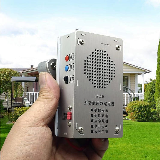 🔋 Nouzová nabíječka s ruční klikou – svítilna, zapalovač a powerbanka (1000 mAh)