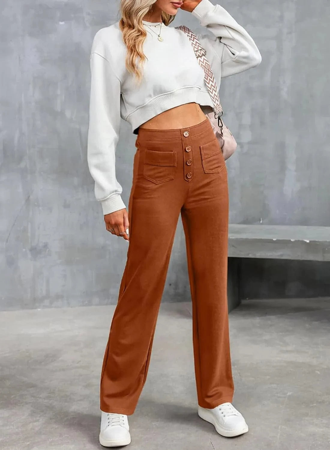 Elastické kalhoty pro volný čas s vysokým pasem