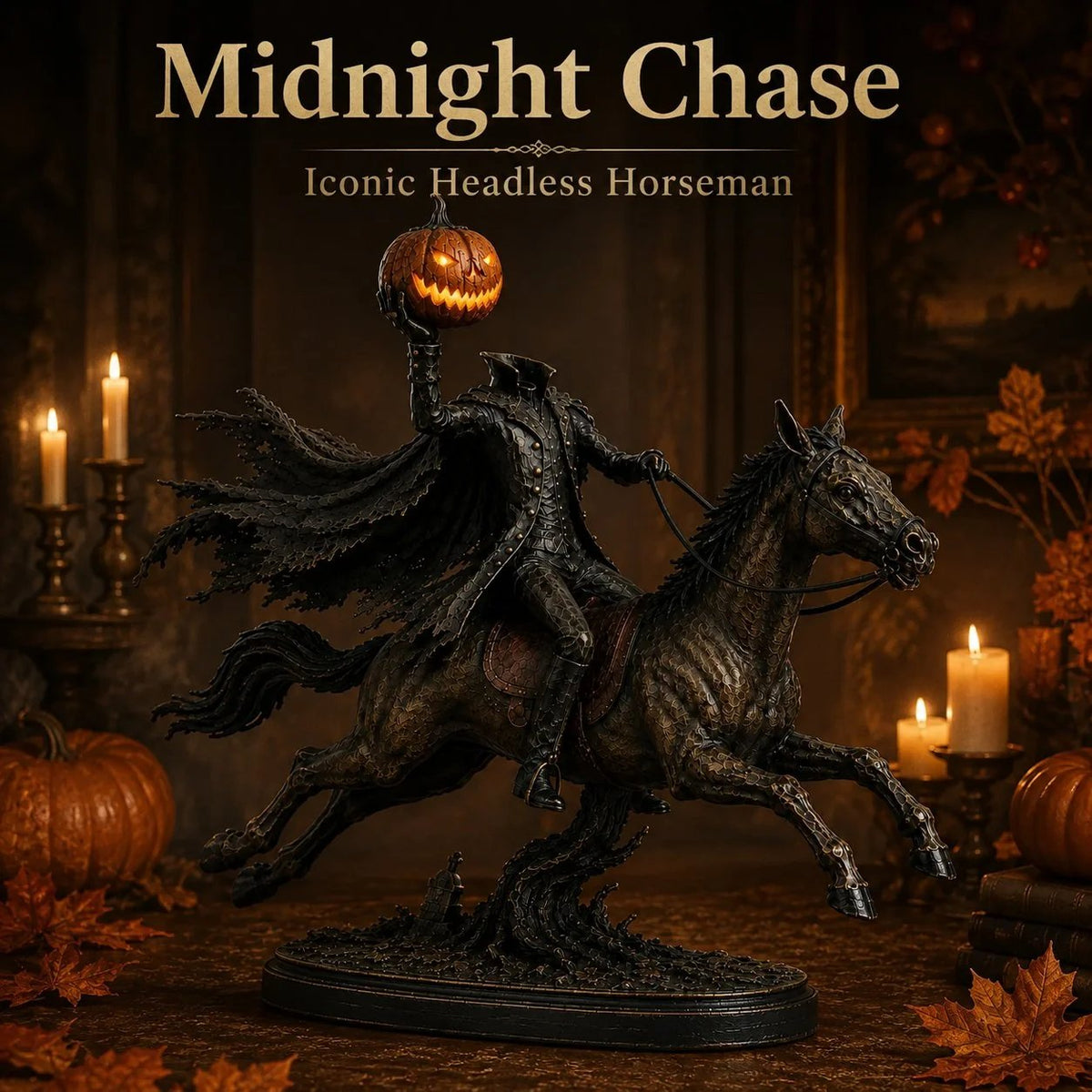 LED figurka Půlnoční honička Bezhlavý jezdec – Halloweenská dekorace