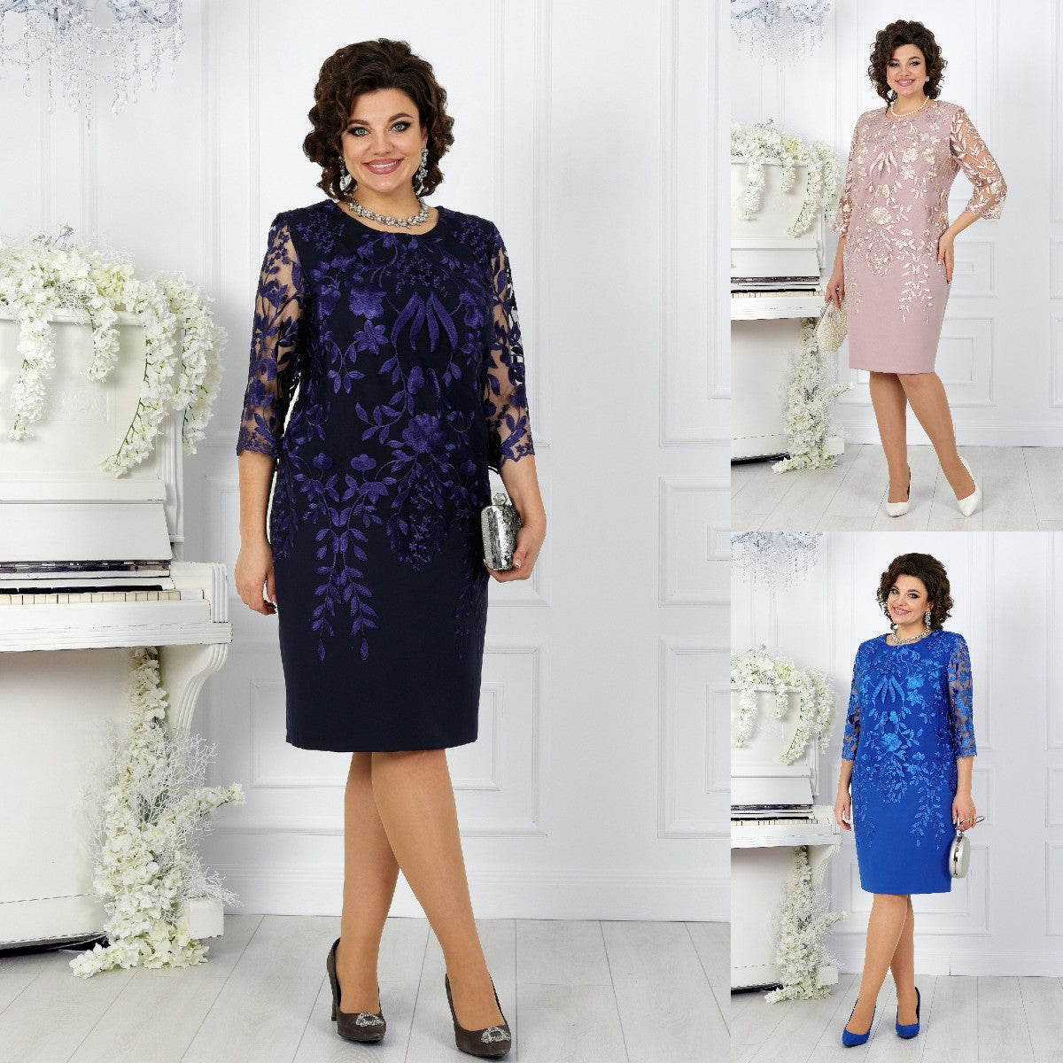 Oversized šaty s krajkovým patchworkem a potiskem