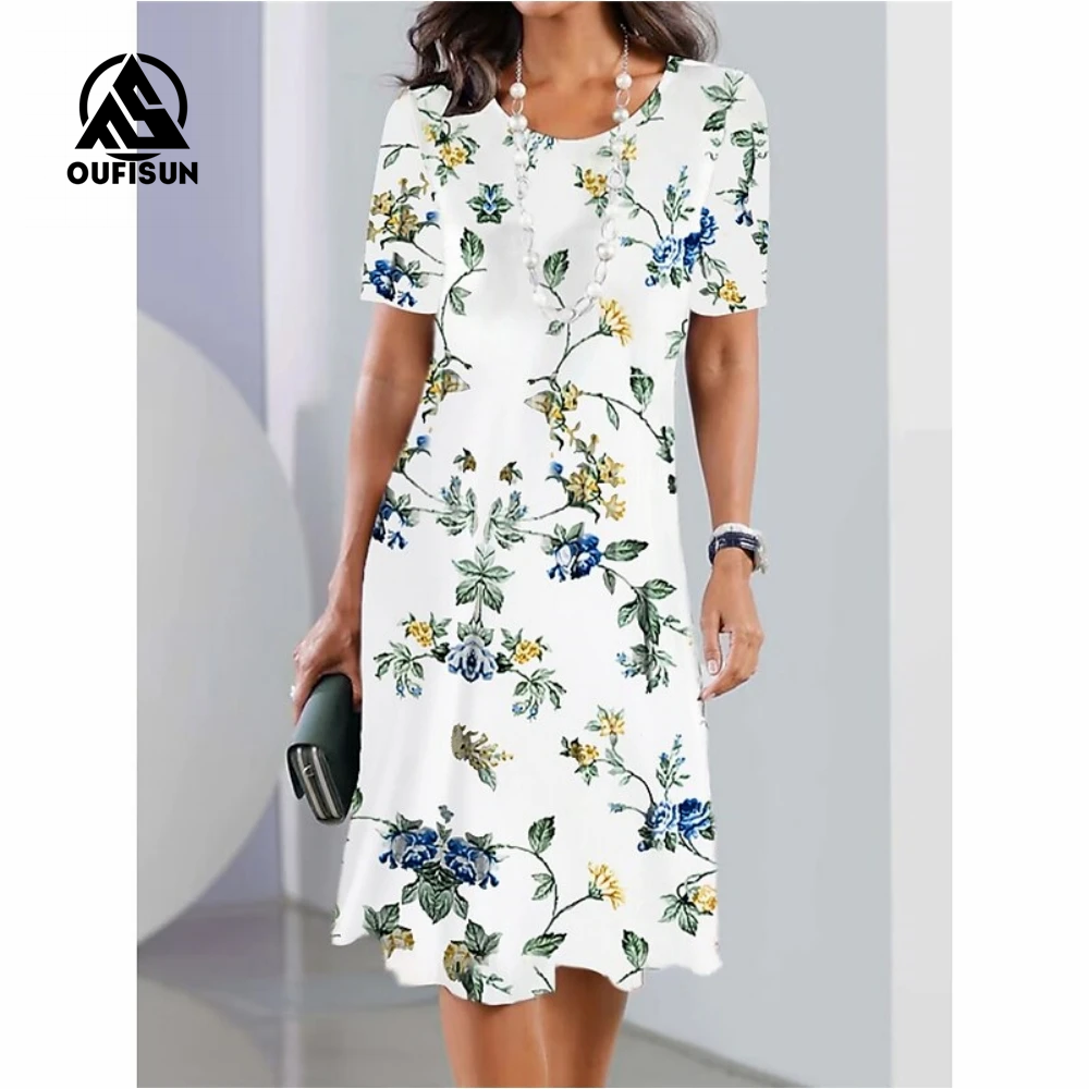 Módní maxi šaty s krátkým rukávem s květinovým potiskem Dlouhé šaty s motýlkem s květinovým vzorem