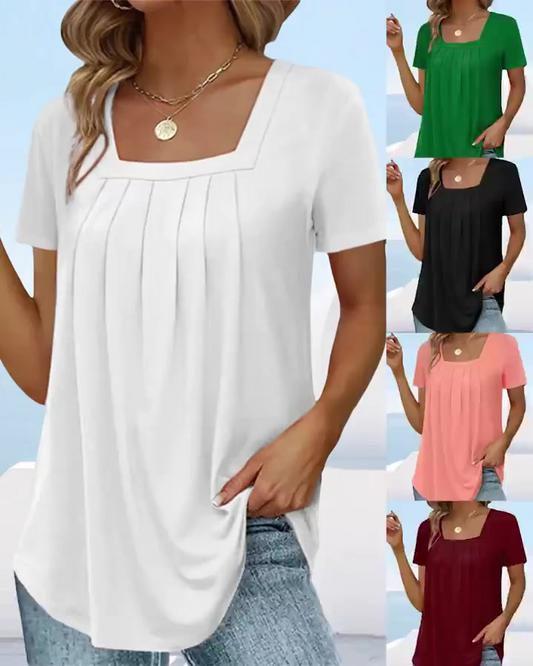 🎁Jednobarevné tričko s krátkým rukávem a čtvercovým výstřihem