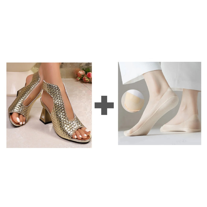 🏖️👠Elegantní dámské sandály na vysokém podpatku s otevřenou špičkou – Štíhlé nohy, pohodlná chůze 👡