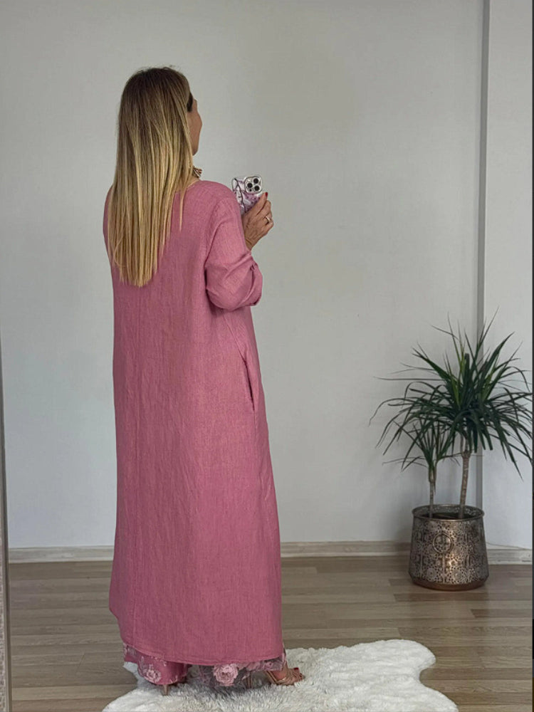 Ležérní nepravidelný top a kalhoty se širokými nohavicemi z bavlny a lnu