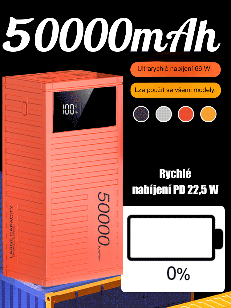 [50000mAh kontejner]Nová verze super rychlého 66W powerbanku.