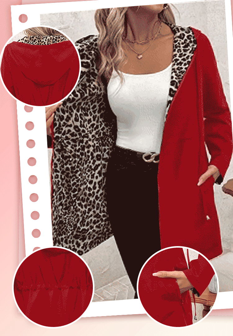 Oboustranný kabát s kapucí a leopardím potiskem