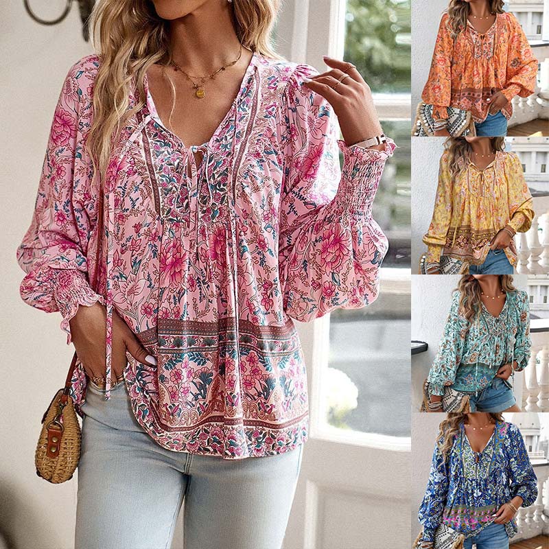 【S-2XL】🌺 Dámská módní košile s dlouhým rukávem a výstřihem do V