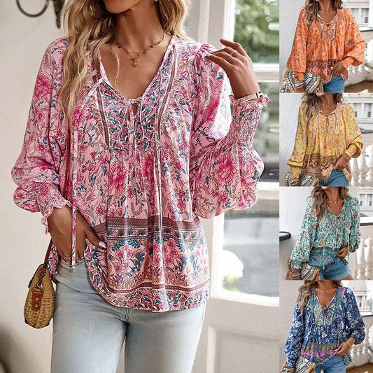 【S-2XL】🌺 Dámská módní košile s dlouhým rukávem a výstřihem do V