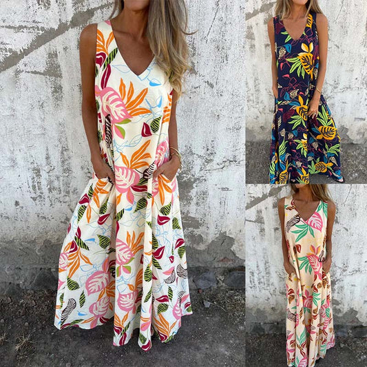 Módní šaty bez ramínek s výstřihem do V s volným kapesním potiskem