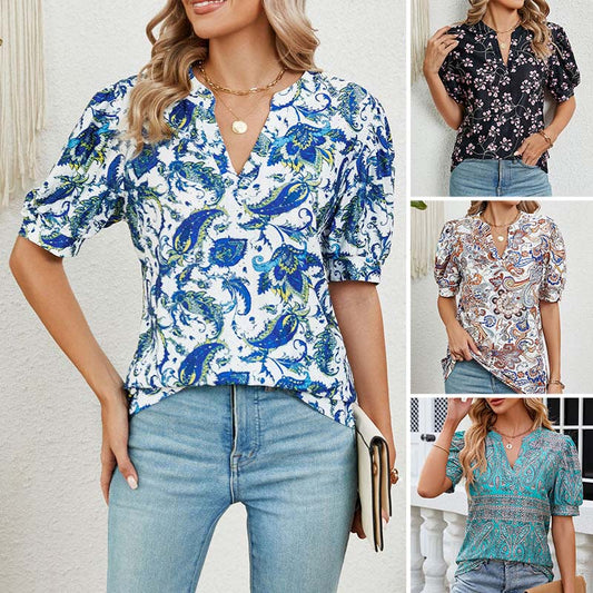 【M-2XL】🌸Dámský letní výstřih do V s potiskem