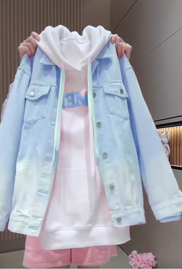🎨Dámská pohodlná mikina s kapucí Gradient Denim Jacket
