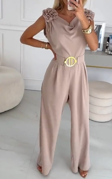 Dámský letní overal bez rukávů s 3D květinovým vzorem a výstřihem do V