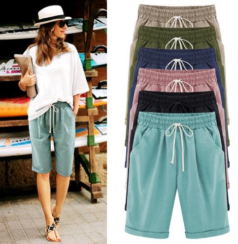 Volné jednobarevné šortky plus size s elastickým pasem