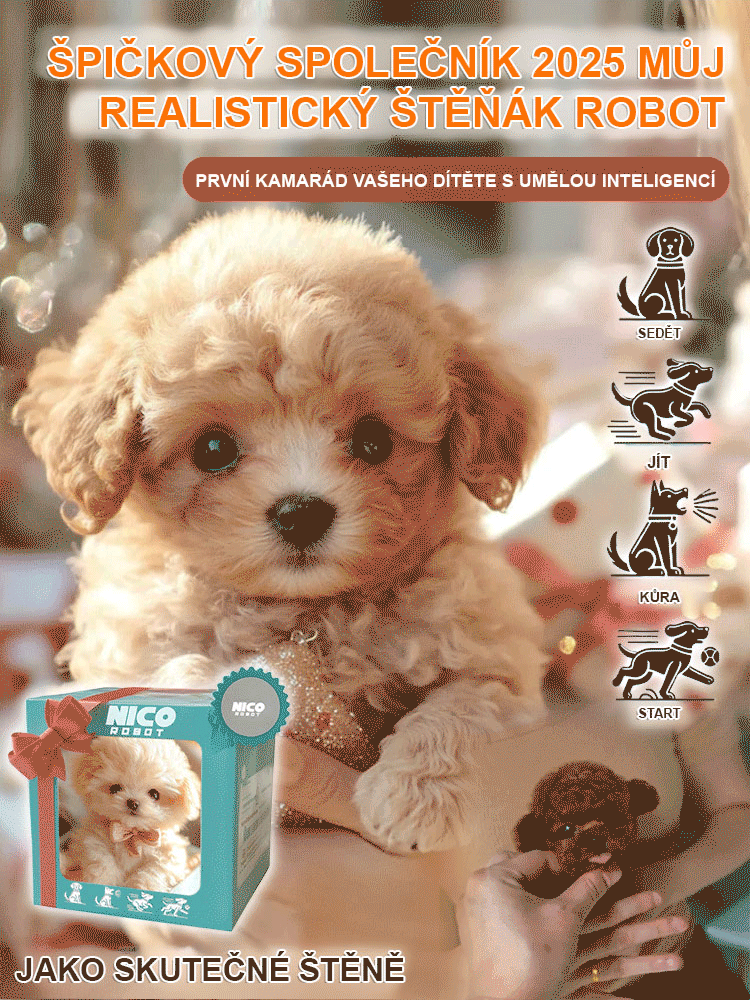 Krátká plyšová panenka s robotickým štěnětem