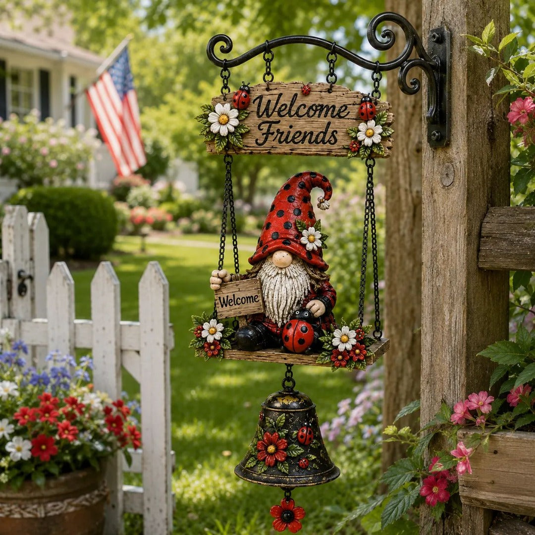 🔥50% SLEVA POUZE DNES – Rustikální venkovní dekorace s trpaslíkem a zvonkem 🐞🌼