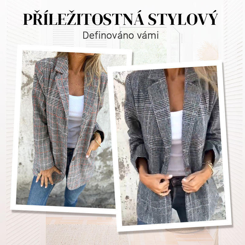 🔥Podzimní malý dámský oblek s klopovým límcem a kostkovanými knoflíky