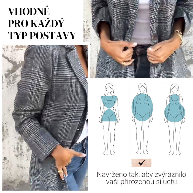 🔥Podzimní malý dámský oblek s klopovým límcem a kostkovanými knoflíky