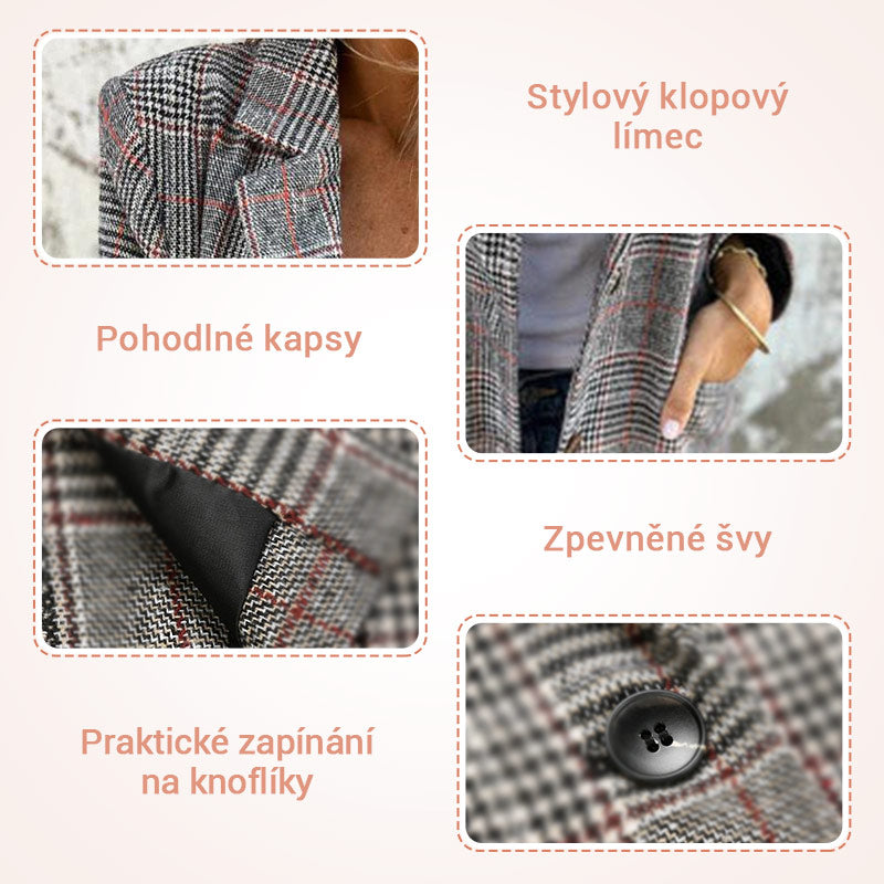 🔥Podzimní malý dámský oblek s klopovým límcem a kostkovanými knoflíky