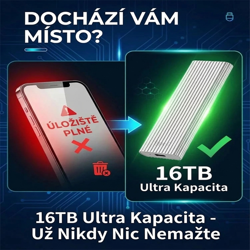 ⚡ Vysokorychlostní přenosný externí SSD disk – Kompaktní, rychlý, praktický ✨