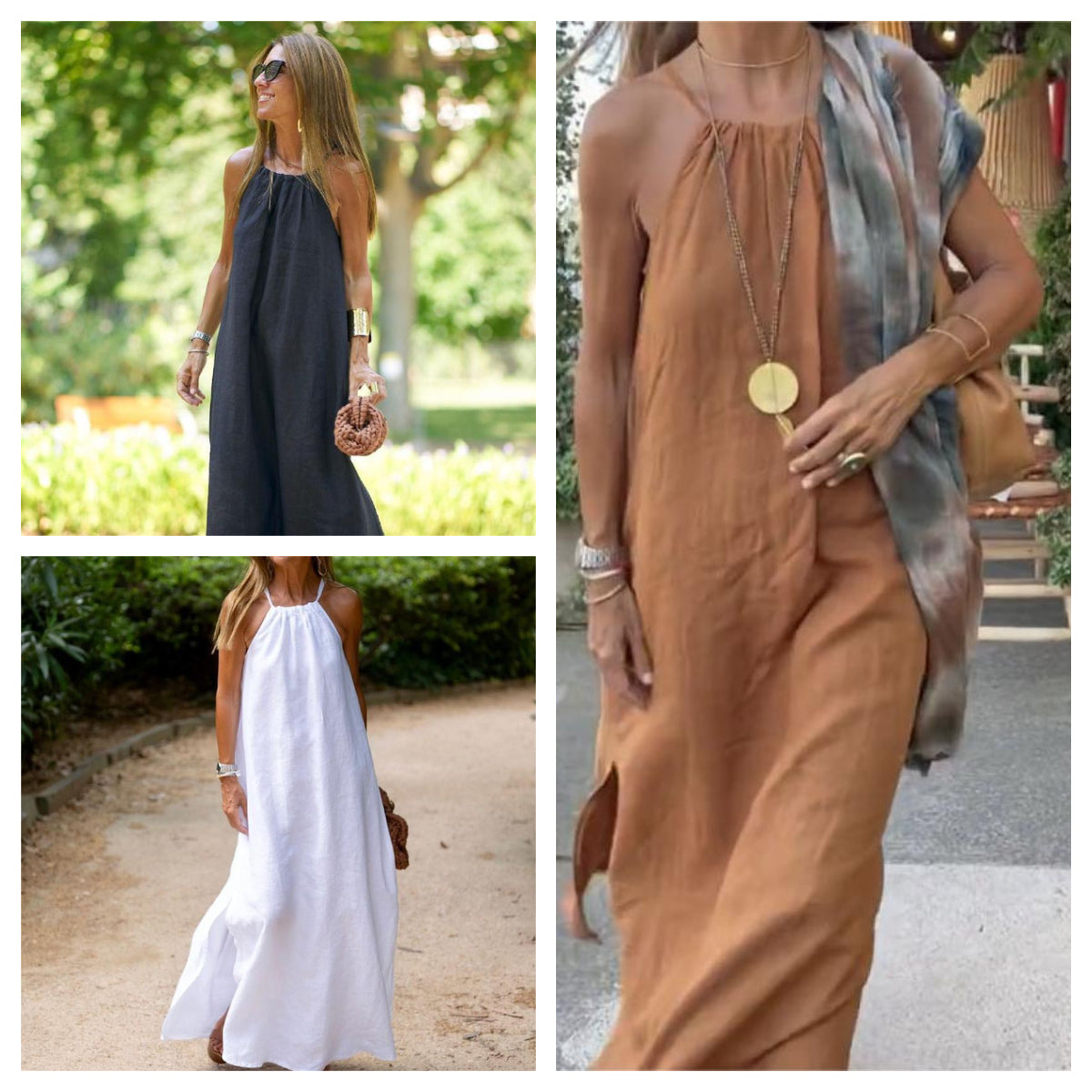 💃Jednobarevné, volné, prodyšné šaty s ramínky💛