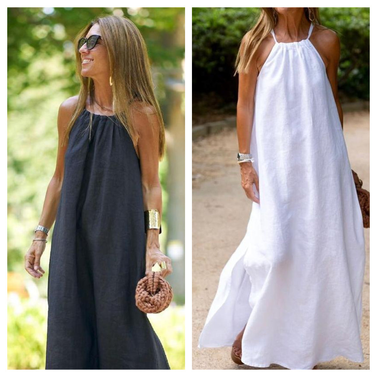 💃Jednobarevné, volné, prodyšné šaty s ramínky💛